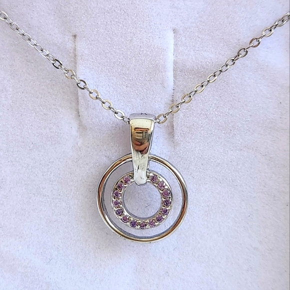 NWT Ryze Princess Purple CZ .925 Sterling Silver Double Circle Necklace - Picture 3 of 7